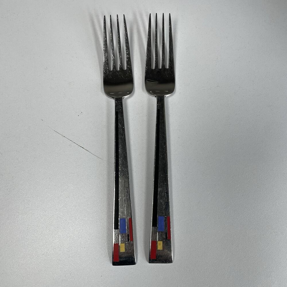 2 COMPOSITION CLOISONNE by Kirk Stieff Salad Fork 7" USED made in Japan 80s